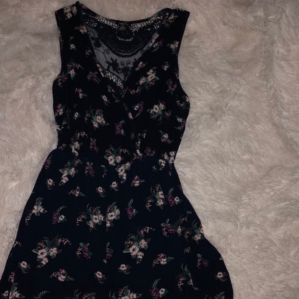Navy blue / pink floral romper